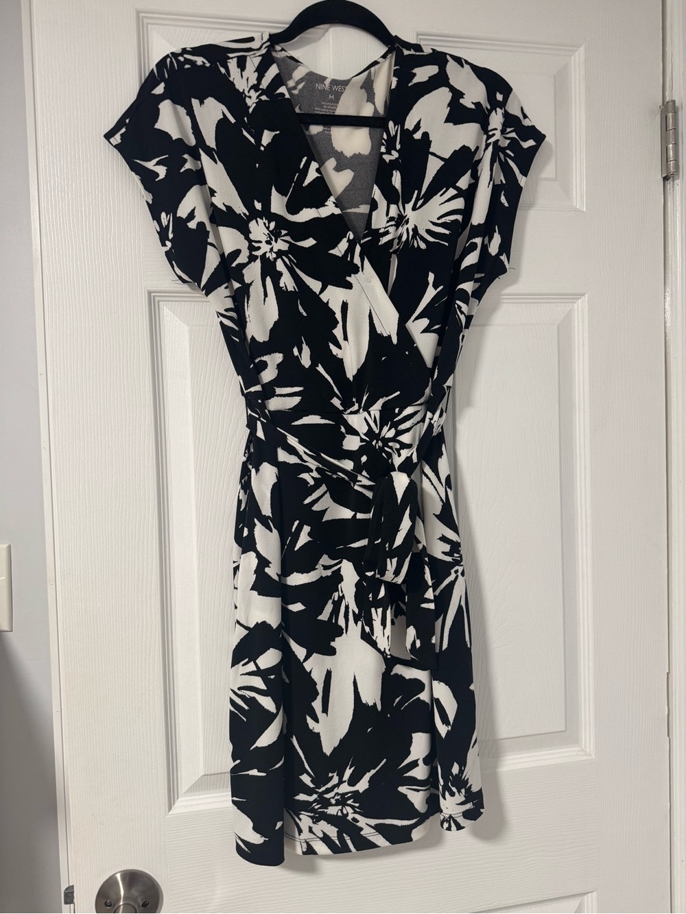 Nine West Black and White Floral Wrap Dress